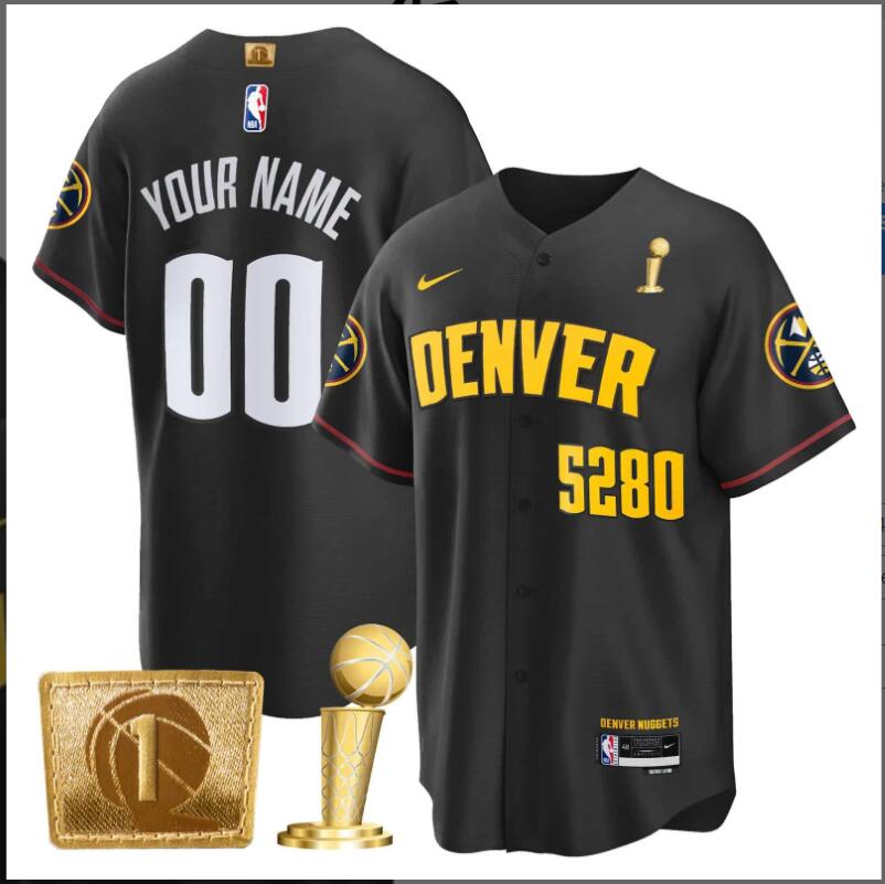 Men Denver Nuggets 1 Time Champions Patch Baseball Custom black NBA 2024 Jersey